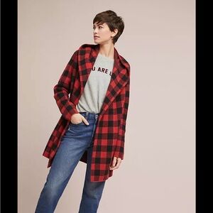 Anthropologie Field Flower Buffalo Check Wool Cardigan Sweater size Small